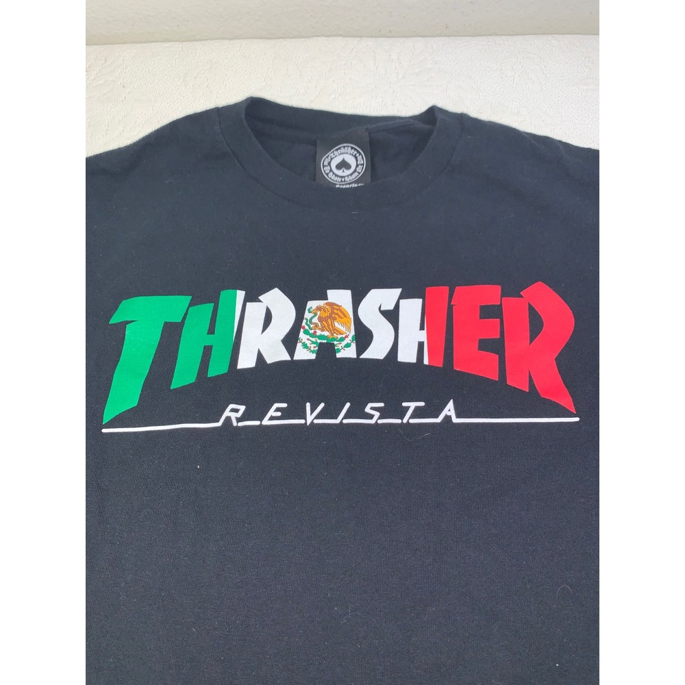 Thrasher Magazine Revista Mexico Flag Graphic T-Shirt Black Mens Large Skate